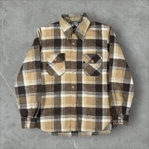 Vintage Wool Private Club Size Large Plaid Button Down Flannel Long Sleeve Shirt